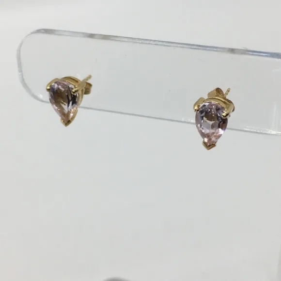 14K Yellow Gold Pink Pear Morganite Earrings - Picture 3 of 4
